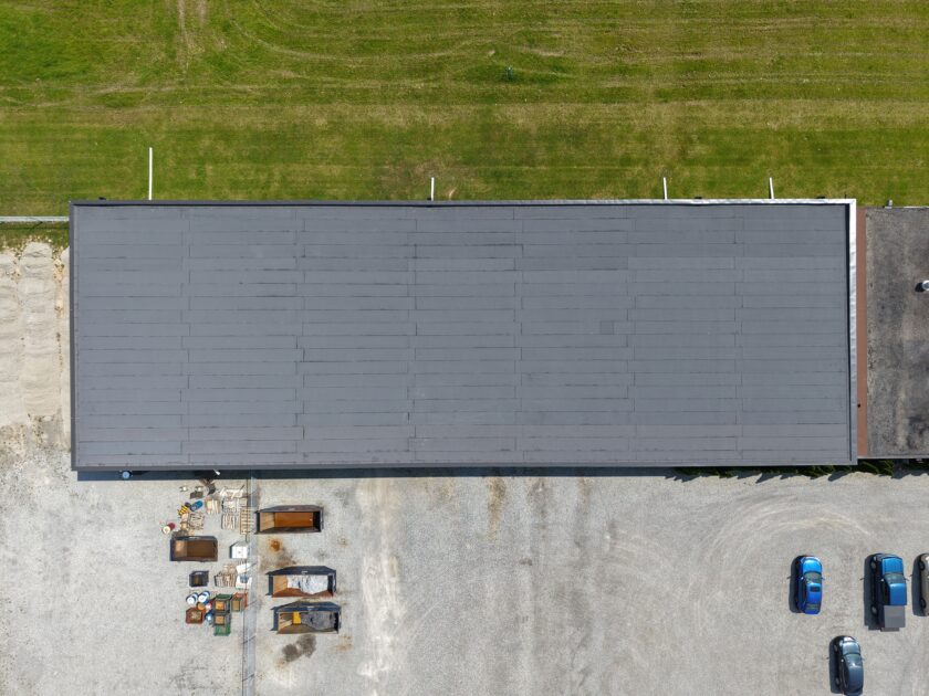 Aerial view of completed commercial flat roof after 5-day replacement in Welland