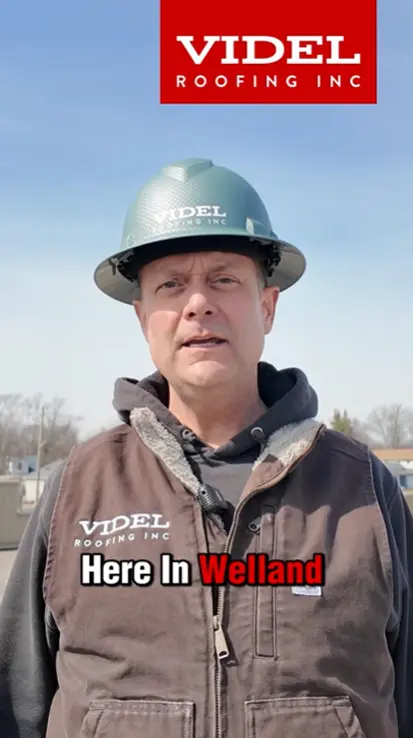 Kirby Hewines is on-site in Welland performing a thorough roof inspection and completing essential commercial roof repairs.